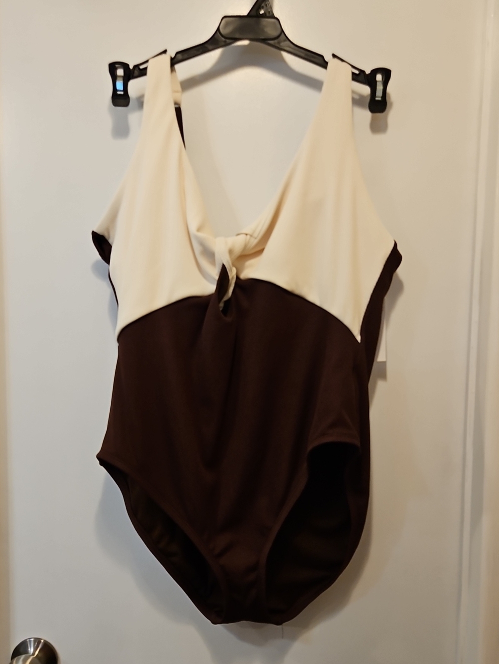 Time and Tru Two-Tone Cream and Brown One-Piece Swimsuit
